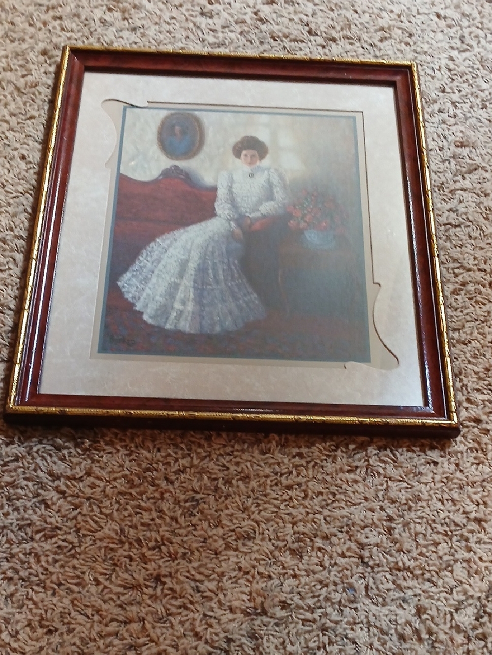 Framed Vintage Portrait Print in Brown & Gold Frame